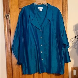 Avenue Teal Button-Front Silk Shirt